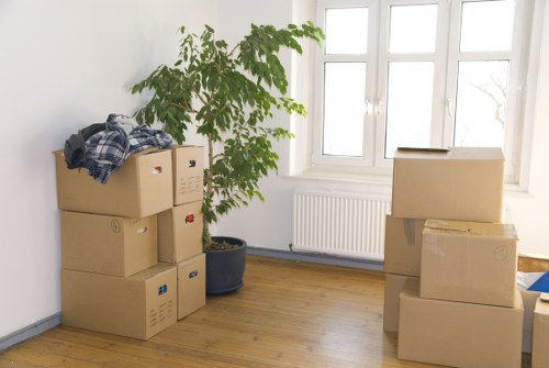 Packed household boxes ready for house removals in Little Ilford